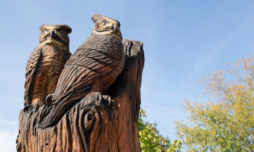 Tree sculpture of two owls